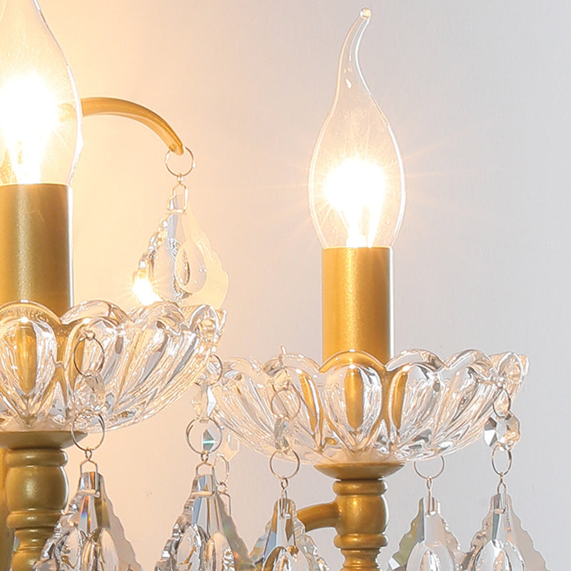 Applique murale à 2 lumières en fer cristal plié bougie pendentif vintage traditionnel pour chambre 