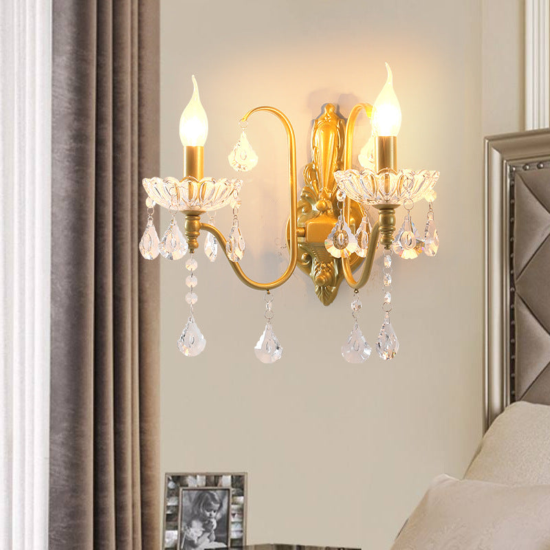 Applique murale à 2 lumières en fer cristal plié bougie pendentif vintage traditionnel pour chambre 