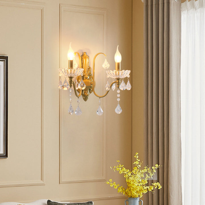 Applique murale à 2 lumières en fer cristal plié bougie pendentif vintage traditionnel pour chambre 