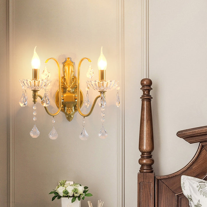 Applique murale à 2 lumières en fer cristal plié bougie pendentif vintage traditionnel pour chambre 