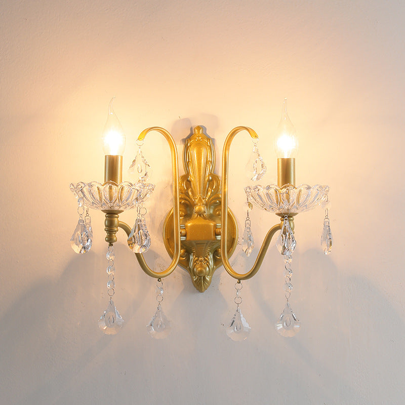 Applique murale à 2 lumières en fer cristal plié bougie pendentif vintage traditionnel pour chambre 