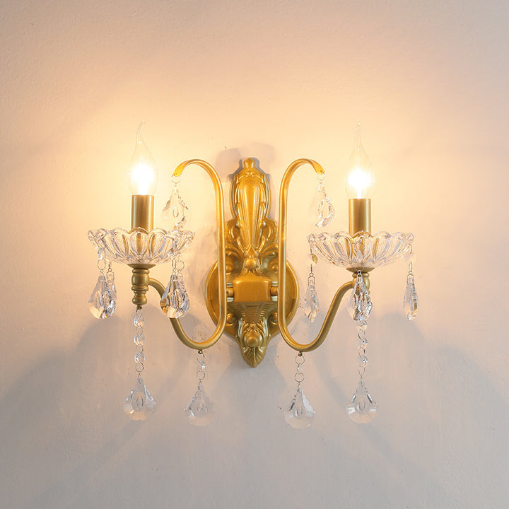 Applique murale à 2 lumières en fer cristal plié bougie pendentif vintage traditionnel pour chambre 