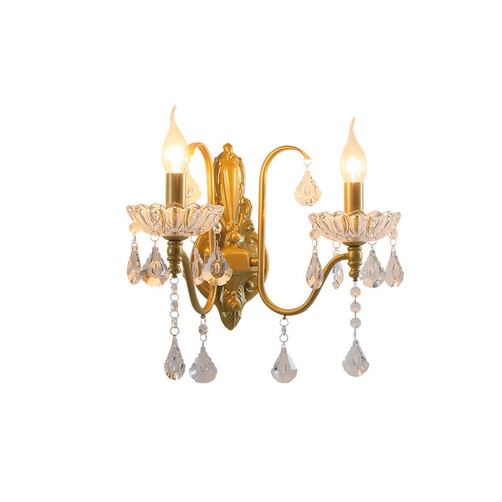 Applique murale à 2 lumières en fer cristal plié bougie pendentif vintage traditionnel pour chambre 
