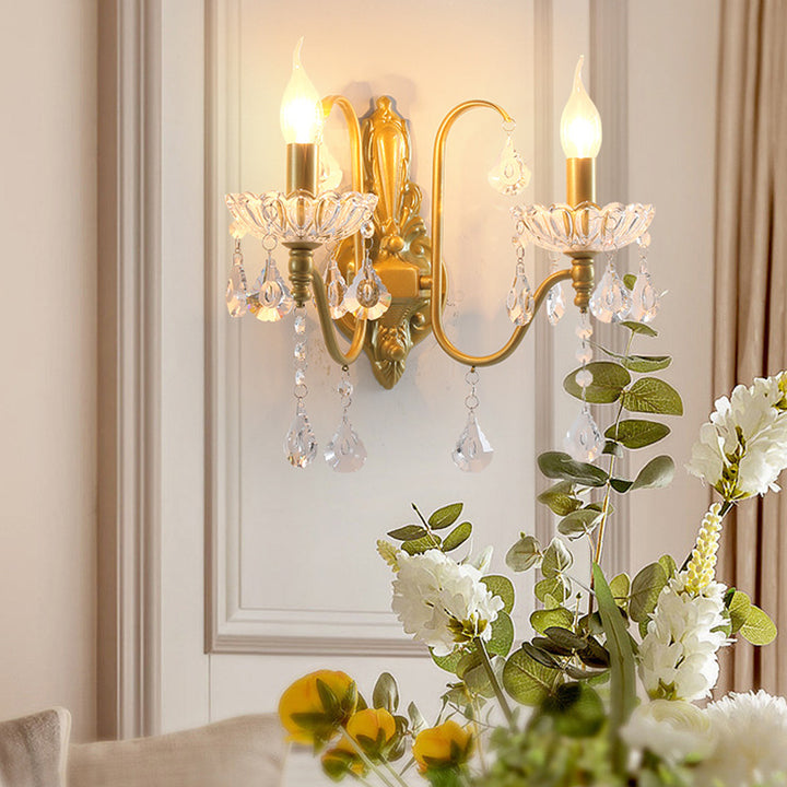 Applique murale à 2 lumières en fer cristal plié bougie pendentif vintage traditionnel pour chambre 
