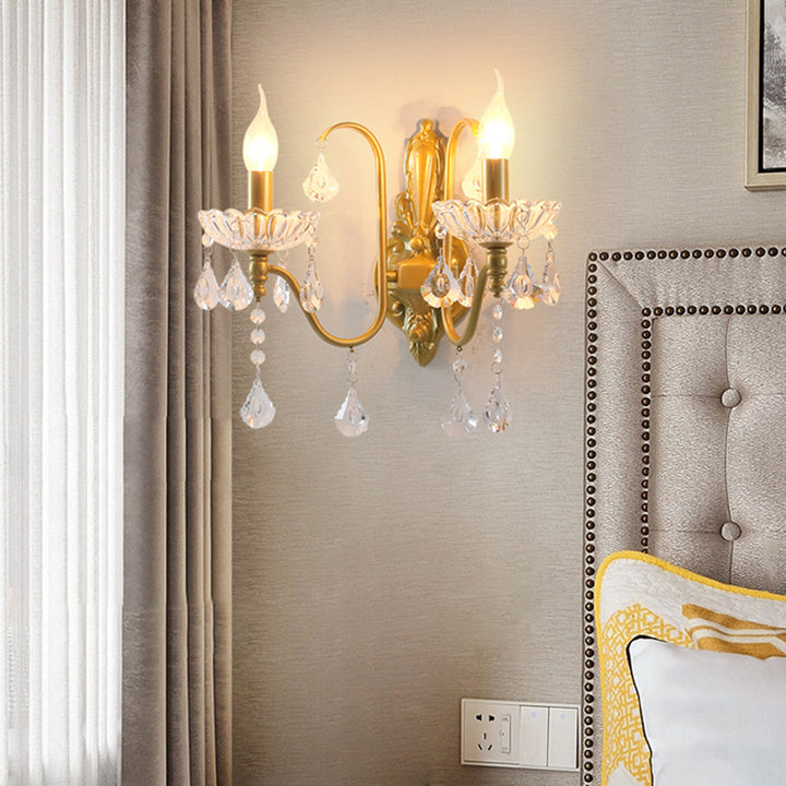 Applique murale à 2 lumières en fer cristal plié bougie pendentif vintage traditionnel pour chambre 