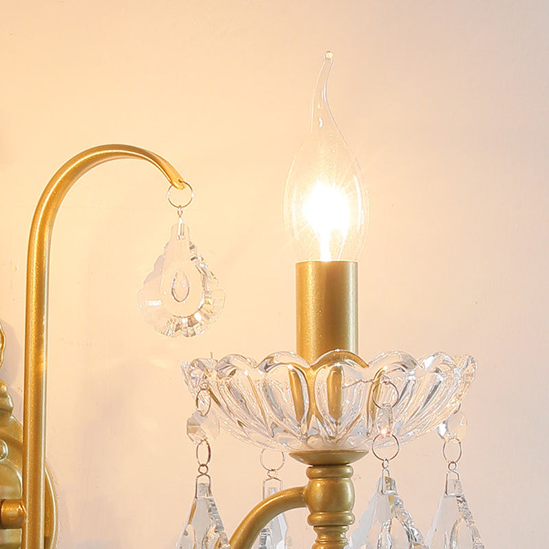 Applique murale à 2 lumières en fer cristal plié bougie pendentif vintage traditionnel pour chambre 