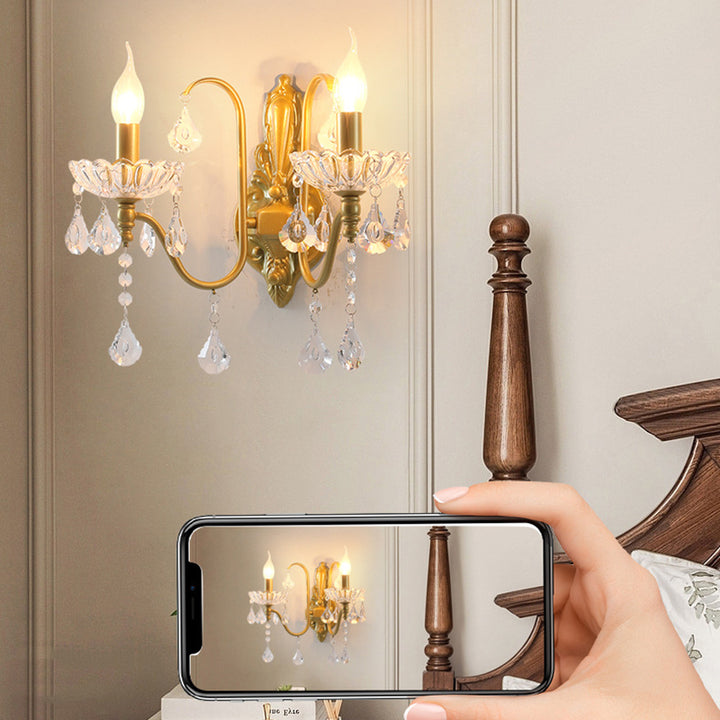 Applique murale à 2 lumières en fer cristal plié bougie pendentif vintage traditionnel pour chambre 