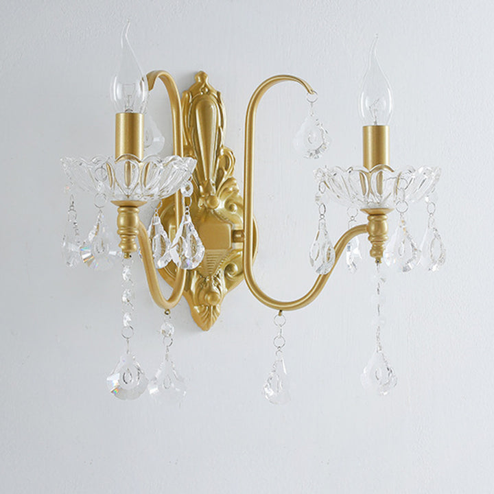 Applique murale à 2 lumières en fer cristal plié bougie pendentif vintage traditionnel pour chambre 