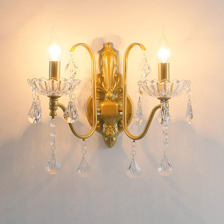 Applique murale à 2 lumières en fer cristal plié bougie pendentif vintage traditionnel pour chambre 