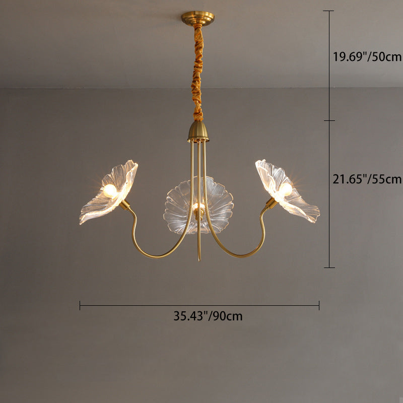 Contemporary Creative Floral Curved Round Glass Iron 3/6 Light Chandelier For Living Room
