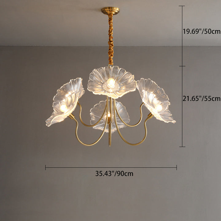 Zeitgenössischer kreativer floraler gebogener runder Glas-Eisen 3/6 Licht Kronleuchter für das Wohnzimmer 