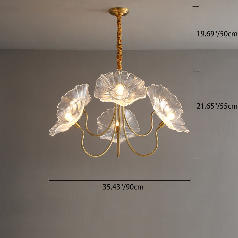 Contemporary Creative Floral Curved Round Glass Iron 3/6 Light Chandelier For Living Room