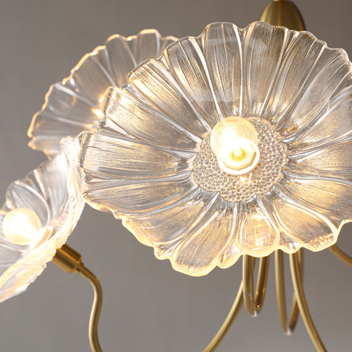 Zeitgenössischer kreativer floraler gebogener runder Glas-Eisen 3/6 Licht Kronleuchter für das Wohnzimmer 