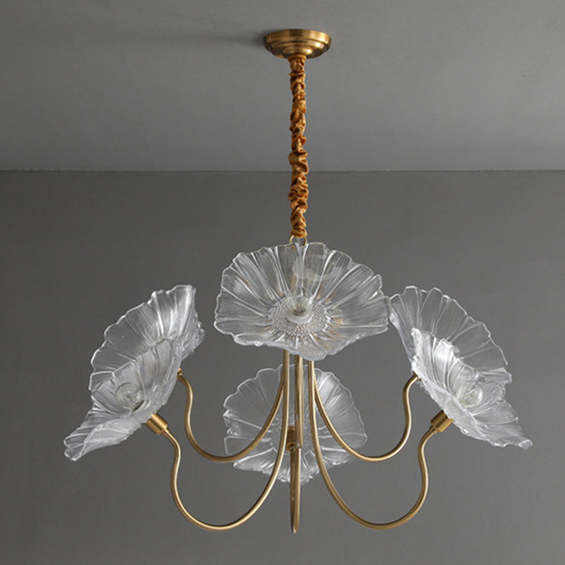 Contemporary Creative Floral Curved Round Glass Iron 3/6 Light Chandelier For Living Room