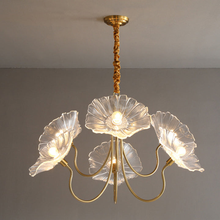 Zeitgenössischer kreativer floraler gebogener runder Glas-Eisen 3/6 Licht Kronleuchter für das Wohnzimmer 