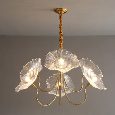 Contemporary Creative Floral Curved Round Glass Iron 3/6 Light Chandelier For Living Room