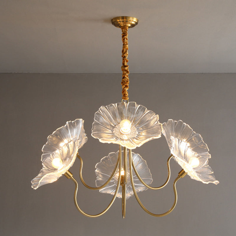 Contemporary Creative Floral Curved Round Glass Iron 3/6 Light Chandelier For Living Room