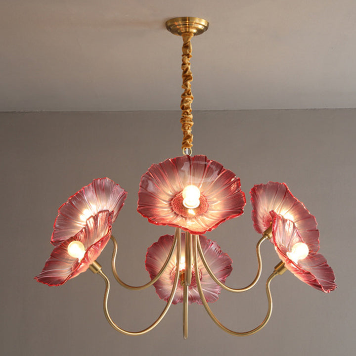 Zeitgenössischer kreativer floraler gebogener runder Glas-Eisen 3/6 Licht Kronleuchter für das Wohnzimmer 