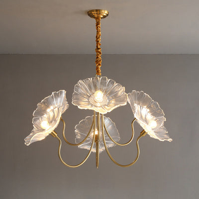 Contemporary Creative Floral Curved Round Glass Iron 3/6 Light Chandelier For Living Room