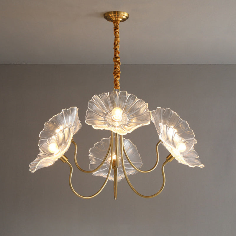 Contemporary Creative Floral Curved Round Glass Iron 3/6 Light Chandelier For Living Room
