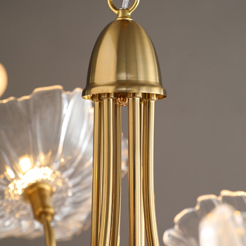 Contemporary Creative Floral Curved Round Glass Iron 3/6 Light Chandelier For Living Room