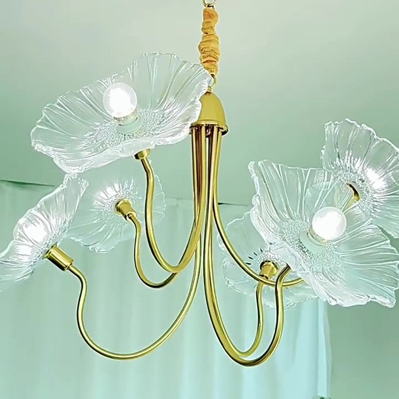 Contemporary Creative Floral Curved Round Glass Iron 3/6 Light Chandelier For Living Room