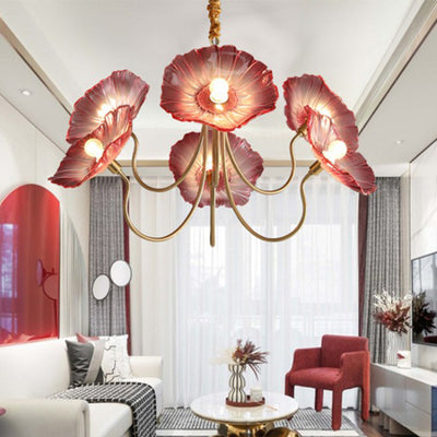 Contemporary Creative Floral Curved Round Glass Iron 3/6 Light Chandelier For Living Room