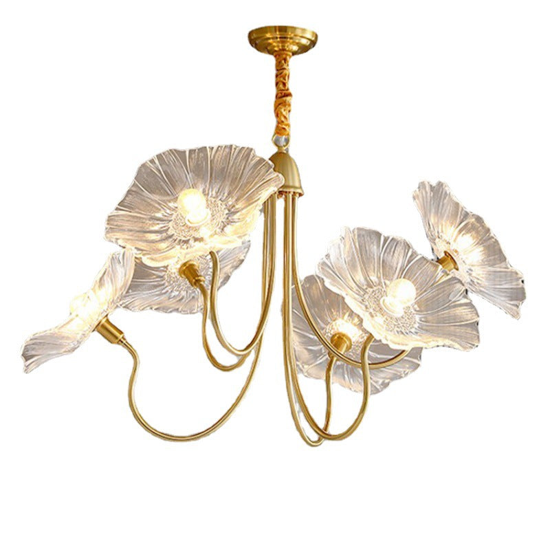 Contemporary Creative Floral Curved Round Glass Iron 3/6 Light Chandelier For Living Room