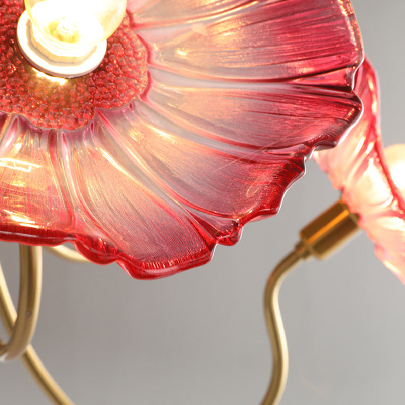 Contemporary Scandinavian Branch Flower Round Glass Iron 5/6 Light Semi-Flush Mount Ceiling Light For Living Room