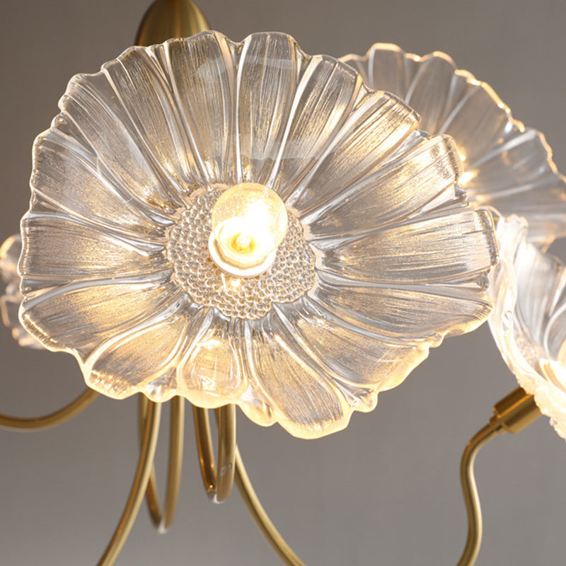Contemporary Scandinavian Branch Flower Round Glass Iron 5/6 Light Semi-Flush Mount Ceiling Light For Living Room