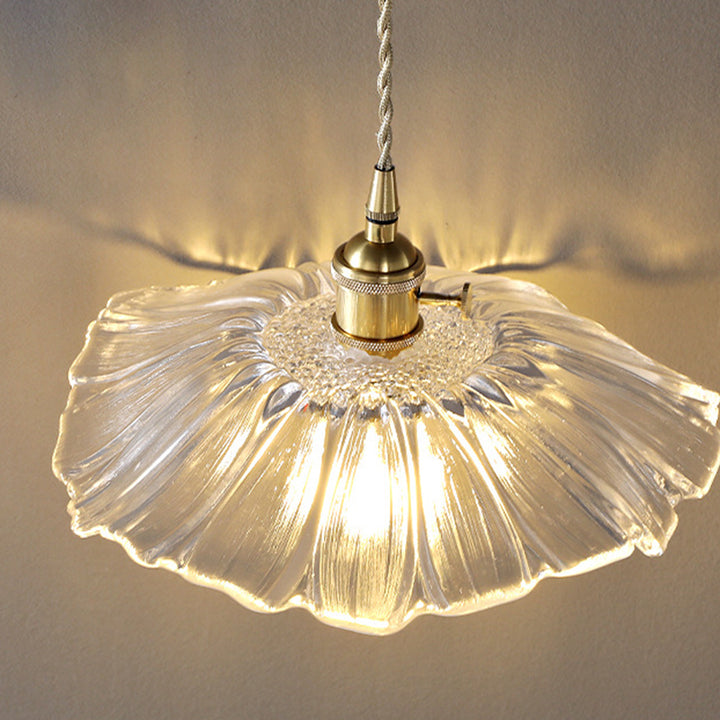 Lustre suspendu contemporain scandinave en verre rond avec fleurs en cuivre et fer à 1 lumière pour salon 