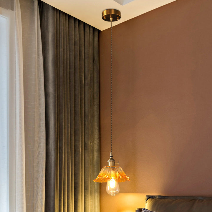 Lustre suspendu contemporain scandinave en verre rond avec fleurs en cuivre et fer à 1 lumière pour salon 
