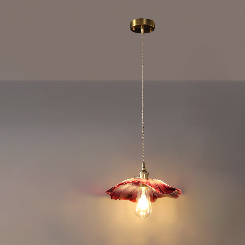 Lustre suspendu contemporain scandinave en verre rond avec fleurs en cuivre et fer à 1 lumière pour salon 