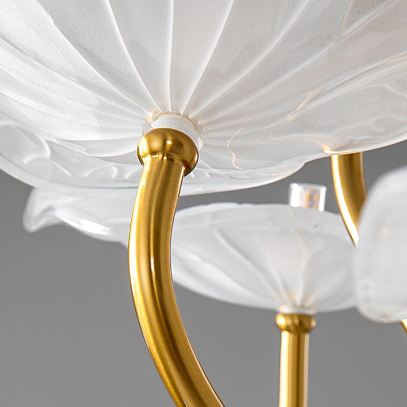 Feuille de Lotus Créative Contemporaine Branche Ronde en Verre Fer Lustre à 6/9 Lumières pour Salon 