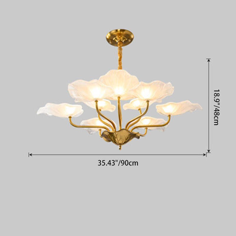 Feuille de Lotus Créative Contemporaine Branche Ronde en Verre Fer Lustre à 6/9 Lumières pour Salon 
