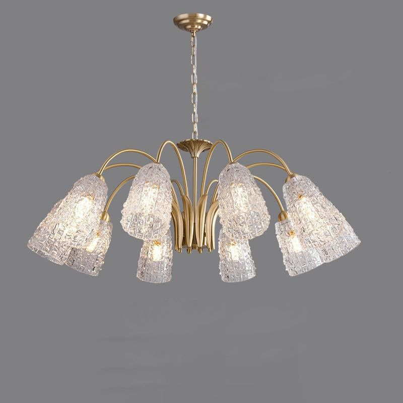 Traditional French Branch Bend Flared Diamond Glass Brass 3/5/6/8/10 Light Chandelier For Living Room
