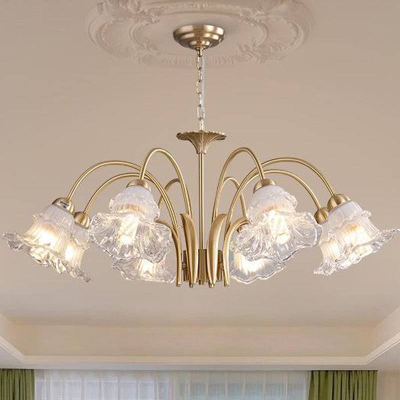 Traditional French Branch Bend Flared Diamond Glass Brass 3/5/6/8/10 Light Chandelier For Living Room