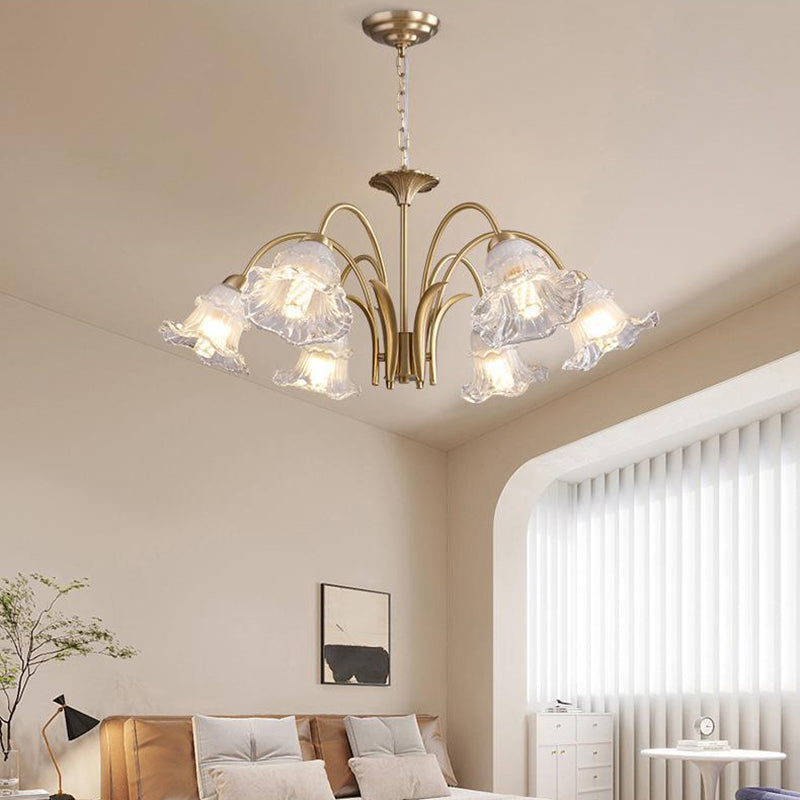 Traditional French Branch Bend Flared Diamond Glass Brass 3/5/6/8/10 Light Chandelier For Living Room