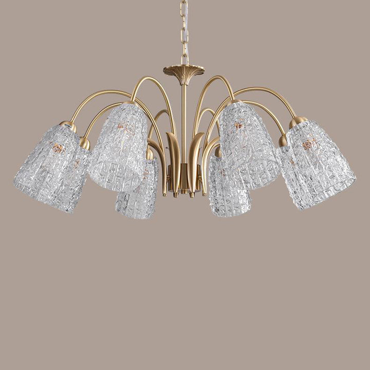 Lustre en verre et laiton avec branches traditionnelles françaises et diamants évasés, disponible en 3/5/6/8/10 lumières pour le salon 