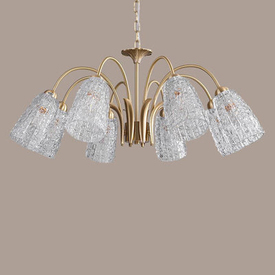 Traditional French Branch Bend Flared Diamond Glass Brass 3/5/6/8/10 Light Chandelier For Living Room