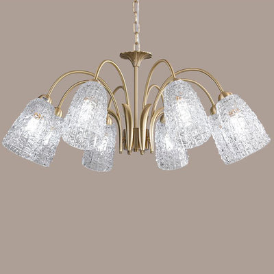 Traditional French Branch Bend Flared Diamond Glass Brass 3/5/6/8/10 Light Chandelier For Living Room