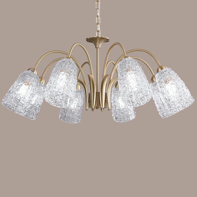 Traditional French Branch Bend Flared Diamond Glass Brass 3/5/6/8/10 Light Chandelier For Living Room