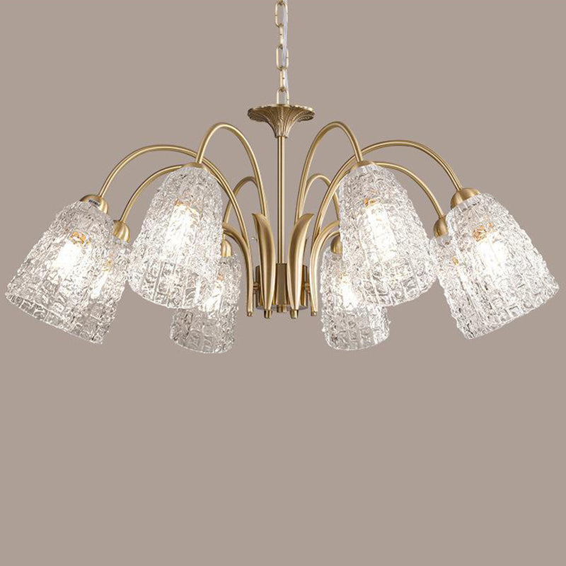 Traditional French Branch Bend Flared Diamond Glass Brass 3/5/6/8/10 Light Chandelier For Living Room