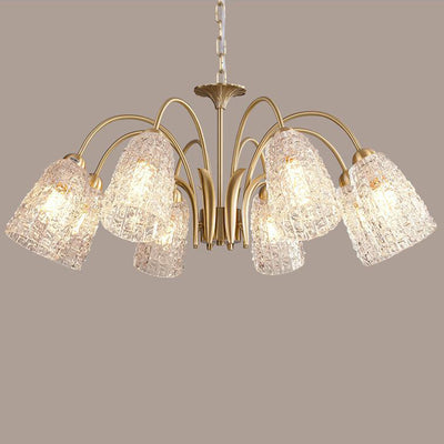 Traditional French Branch Bend Flared Diamond Glass Brass 3/5/6/8/10 Light Chandelier For Living Room