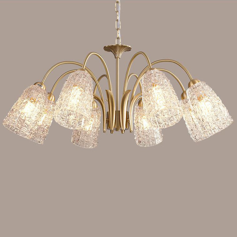 Traditional French Branch Bend Flared Diamond Glass Brass 3/5/6/8/10 Light Chandelier For Living Room