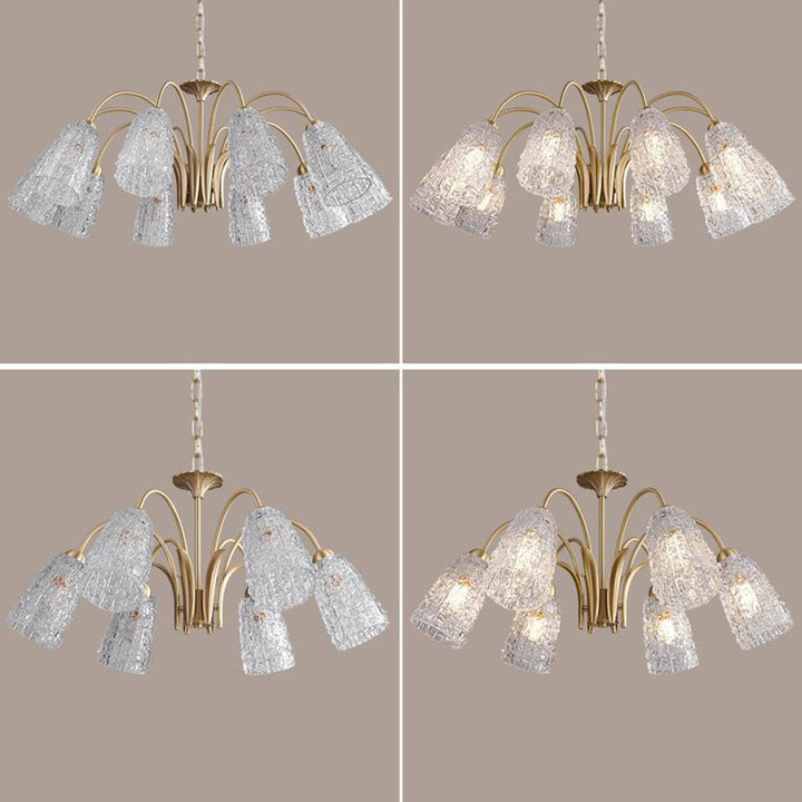 Lustre en verre et laiton avec branches traditionnelles françaises et diamants évasés, disponible en 3/5/6/8/10 lumières pour le salon 