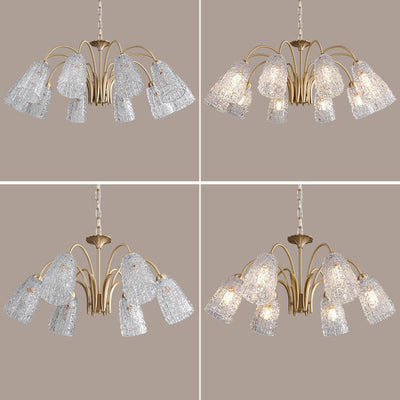 Traditional French Branch Bend Flared Diamond Glass Brass 3/5/6/8/10 Light Chandelier For Living Room