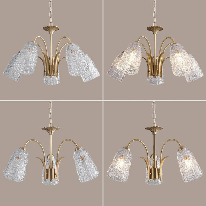 Lustre en verre et laiton avec branches traditionnelles françaises et diamants évasés, disponible en 3/5/6/8/10 lumières pour le salon 