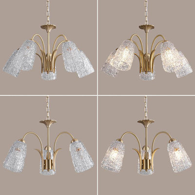 Traditional French Branch Bend Flared Diamond Glass Brass 3/5/6/8/10 Light Chandelier For Living Room