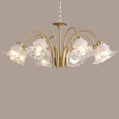 Traditional French Branch Bend Flared Diamond Glass Brass 3/5/6/8/10 Light Chandelier For Living Room
